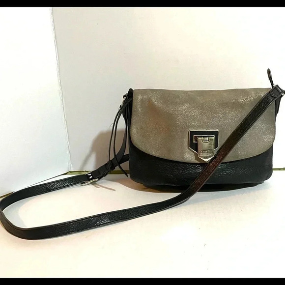 Aimee Kestenberg black grey leather suede satchel handbag - Picture 1 of 15